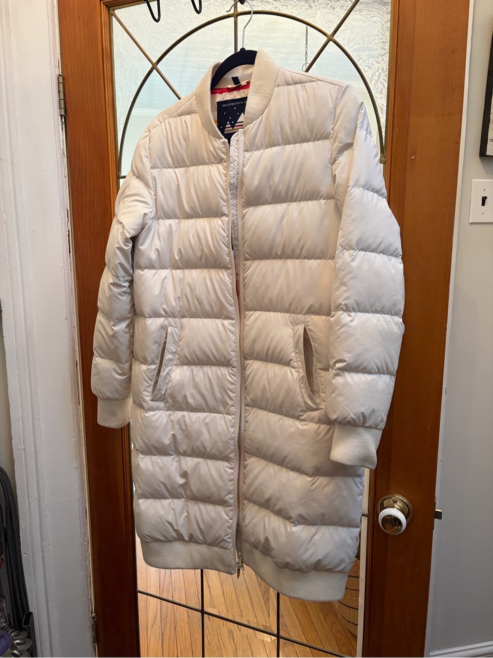 Hudson Bay Lightweight Cream Quilted Long Puffer Coat